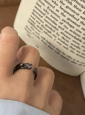 乔治姐姐/黑色不规则波浪戒指小众设计感开口戒食指戒ins风冷淡风