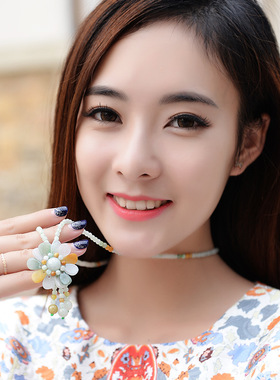 翡翠吊坠三彩花朵项链毛衣链