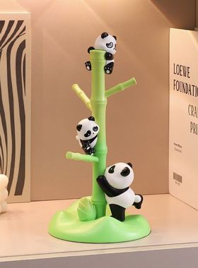 创意国潮熊猫树脂爬爬架玄关入户钥匙收纳摆件客厅桌面装饰品礼品