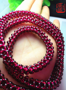 编织酒红石榴石多圈水晶时尚饰品