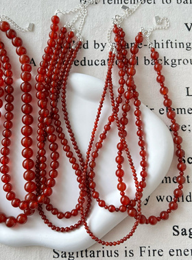 张婧仪同款红玛瑙串珠项链2024新款秋冬红色锁骨链气质复古配饰