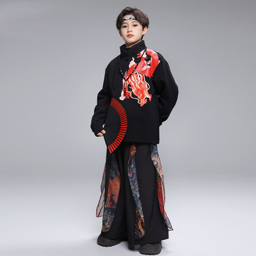 嘻哈街舞儿童潮服套装男女童中国风衬衫少儿hiphop童装新款演出服 - 图0