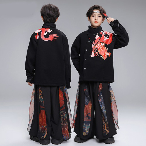 嘻哈街舞儿童潮服套装男女童中国风衬衫少儿hiphop童装新款演出服 - 图2