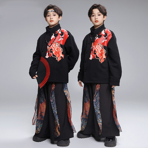 嘻哈街舞儿童潮服套装男女童中国风衬衫少儿hiphop童装新款演出服 - 图1