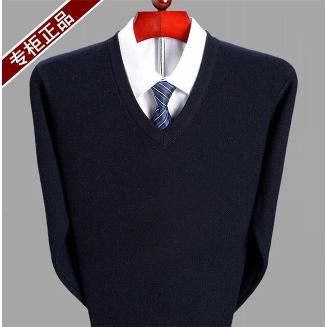 Ordos, chicken heart collar cashmere men's thick middle -aged and elderly men's business V -neck sweater peach -collar sweater