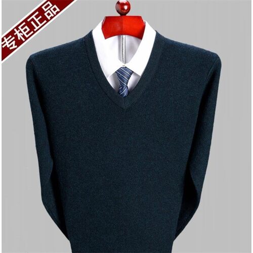 2025冬季新款男士V领加厚中老年鸡心领纯色宽松打底针织羊毛衫男 - 图3