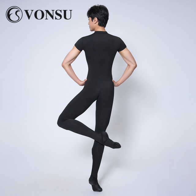 vonsu梵舒男士形体服舞蹈练功服芭蕾舞连体服紧身服艺考黑色芭裤