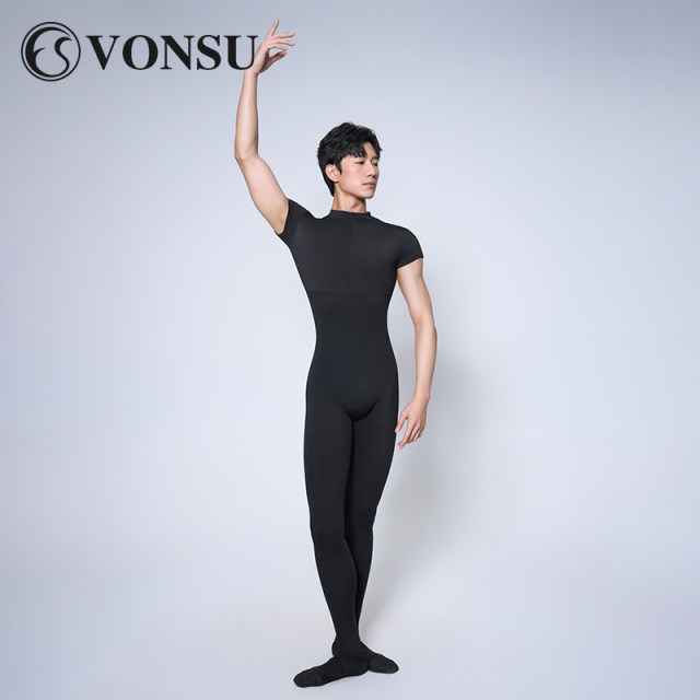 vonsu梵舒男士形体服舞蹈练功服芭蕾舞连体服紧身服艺考黑色芭裤