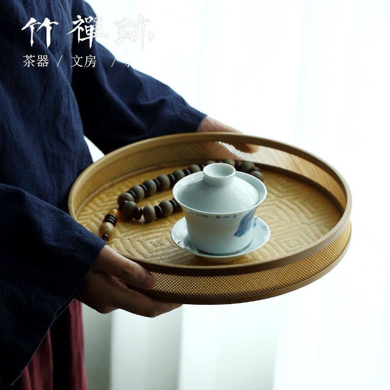 竹禅迹名家胡正仁东阳精品收藏竹编嵌簧双席面定制收纳竹盘茶盘_虎窝淘