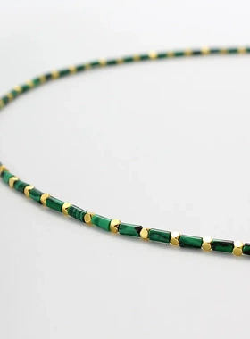 2025新款精致轻奢孔雀石串珠项链简约百搭叠戴锁骨链时尚小众项链