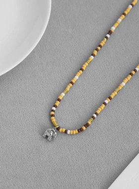 TAV*家开普敦之夏小象项链小众设计简约精致度假风串珠小象锁骨链