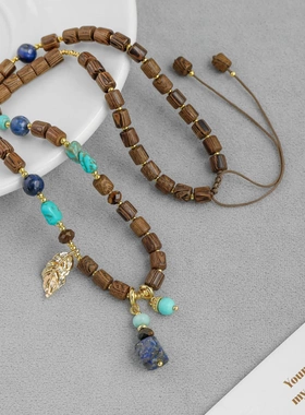 细碎SAN家苍谷串珠项链 秋冬款新中式小众高级感青金石树叶锁骨链