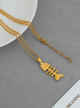 2025新款爆款鱼骨项链 法式复古小众简约肌理感锤纹小鱼骨锁骨链