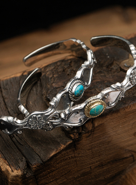 Dear Blossom 签名风格古典银饰 点金18K 松石透辉石 男女手镯