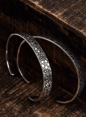 龍頭「光嵐」新款樱花主题手镯 男女情侣款950银镯 B-160