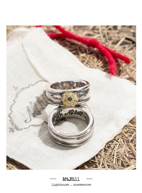 Mt hill日本匠人手作18K点金蔷薇花镶嵌蓝宝石绿宝石纯银复古戒指