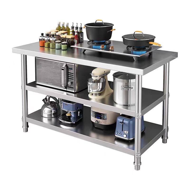 三层不锈钢厨房饭店操作台灶台架炒菜厨房收纳储物架案板切菜灶台,淘宝优惠券,粉丝福利购,淘宝优惠卷