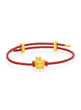 【中国黄金官方店】黄金手绳微硬金苹果足金手饰新潮红绳编织轻奢