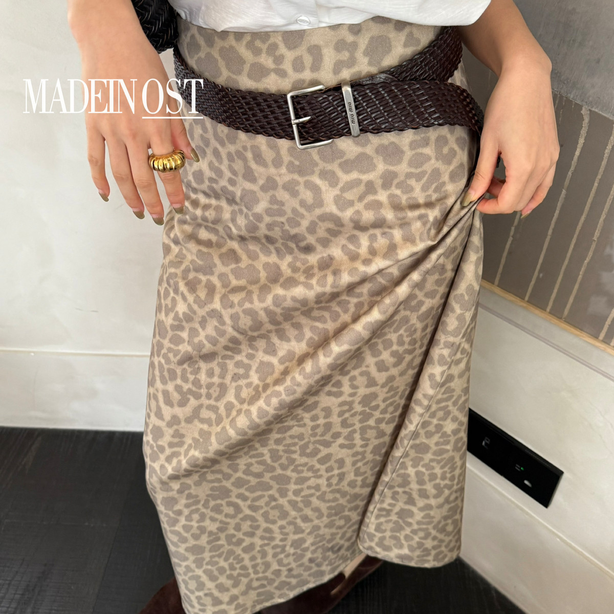 MADEIN OST-26年早春首发复古沙色豹纹A字半身裙91150,淘宝优惠券,粉丝福利购,淘宝优惠卷