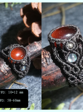 晴天出品新品手工编织戒指拉长石太阳石金曜石石榴石海蓝宝绿幽灵
