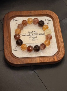 【招摇】原创天然黑金超黄塔晶复古柠檬黄方块手串时尚个性女款送