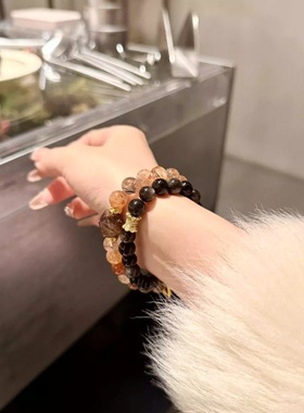 黑金超七水晶手链女款招财转运珠手串送闺蜜礼物叠戴高级感手饰品