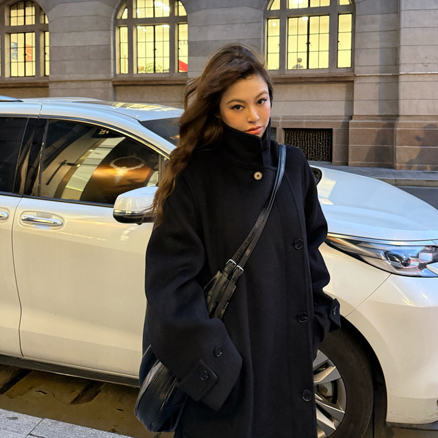 3ts 11/23 秋冬1oo羊毛毛呢外套立领中长款高级感西装呢子大衣女