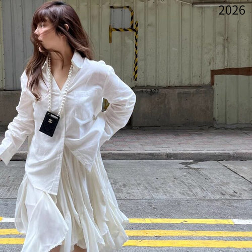 3ts夏季法式粉色亚麻衬衫高级感长袖薄款宽松设计感衬衣 - 图2