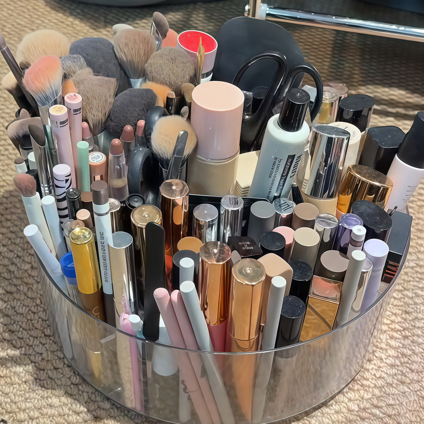 巨能装旋转化妆刷桶化妆品收纳盒桌面大容量刷子分格亚克力整理盒,淘宝优惠券,粉丝福利购,淘宝优惠卷