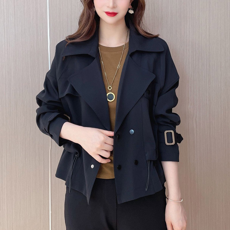 韩国风衣外套女英伦风春秋大码高级感长袖上衣短款气质小个子大衣-图0