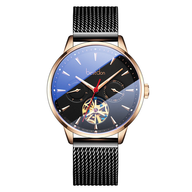 邦顿男士个性全自动潮男黑款机械表 邦顿骏钰国产腕表