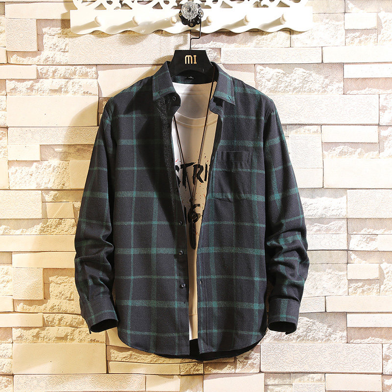南极人格子长袖韩版潮流帅气衬衫 南极人男装衬衫