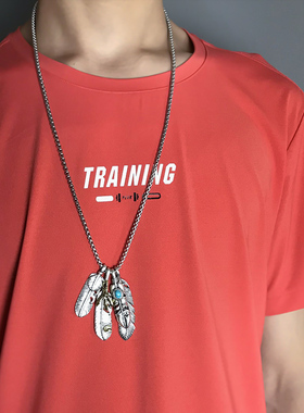 余文乐同款钛钢羽毛高桥吊坠项链