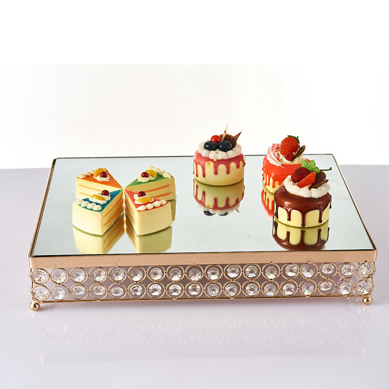 欧式水晶蛋糕架 婚庆道具甜品台镜面蛋糕盘展台 玻璃托盘茶盘杯盘