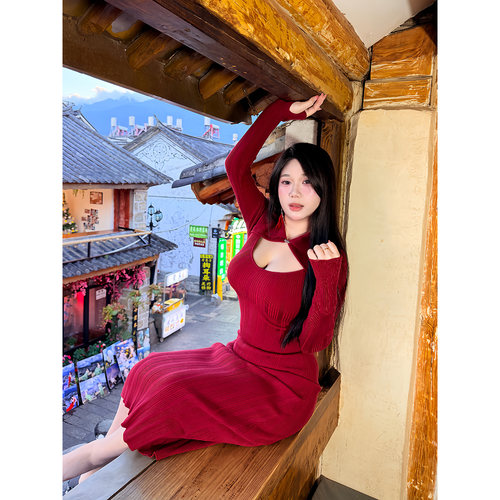 醉月衫微胖大码女装新年氛围感穿搭红色连衣裙秋冬裙子修身包臀裙 - 图1