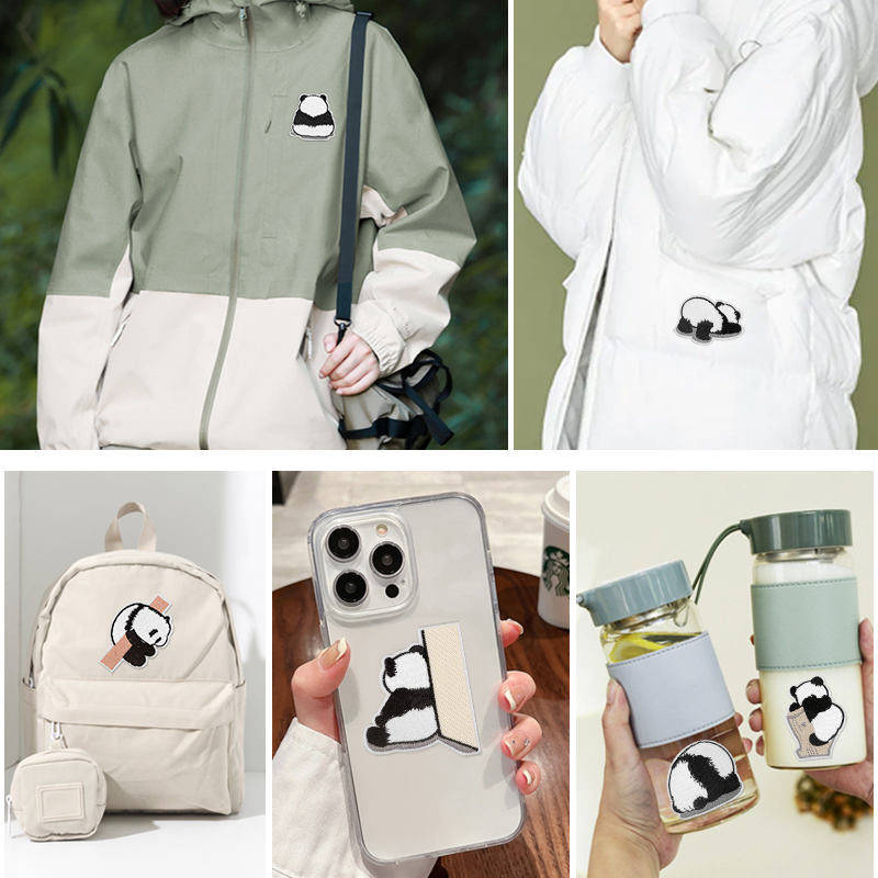 可愛熊貓補丁貼羽絨服自粘免縫無痕修補衣服破洞裝飾卡通刺繡布貼_傾國傾城家居旗艦店_居家布藝