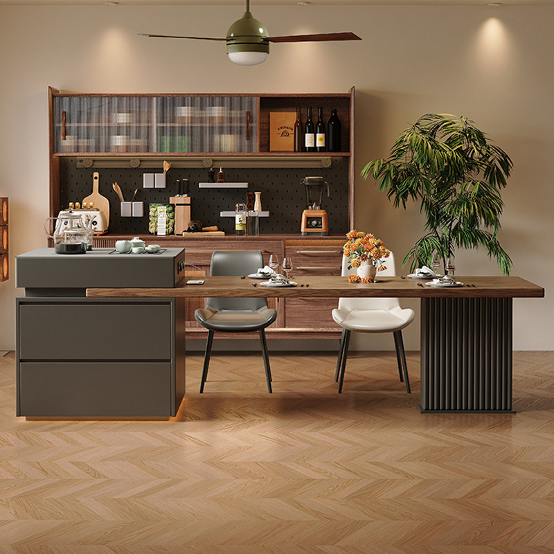 蓝色理想岩板岛台餐桌椅组合家用实木可伸缩高级感中岛台多功能,淘宝优惠券,粉丝福利购,淘宝优惠卷