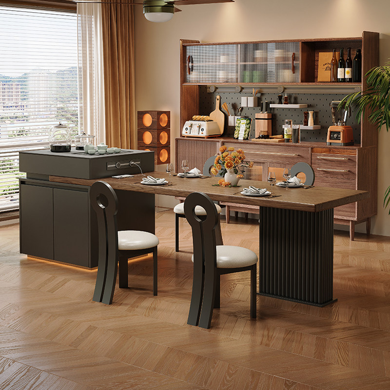 蓝色理想岩板岛台餐桌椅组合家用实木可伸缩高级感中岛台多功能,淘宝优惠券,粉丝福利购,淘宝优惠卷