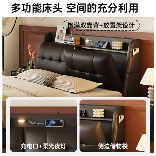 政府补贴蓝色理想真皮主卧大床带感应灯平移气压1.8m多功能储物床 - 图1