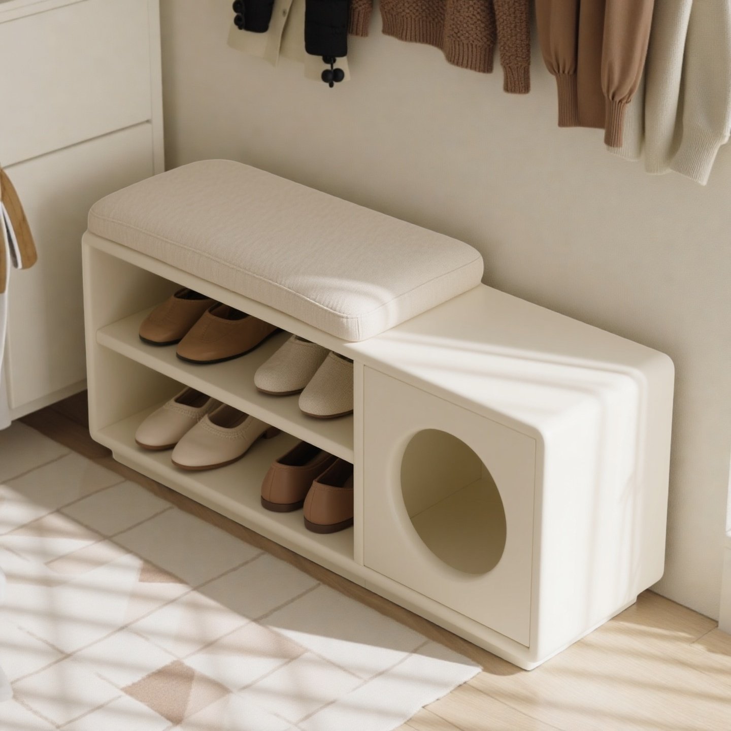 创意猫窝柜换鞋凳一体猫窝四季通用人宠共用家具狗窝边柜猫舍用品,淘宝优惠券,粉丝福利购,淘宝优惠卷