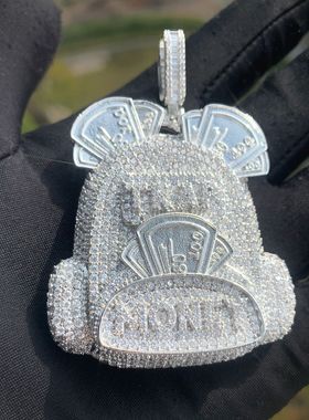 backpack设计背包微镶锆石双色嘻哈满钻吊坠潮流男士时尚潮流项链