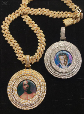 欧美hiphop圆形相框微镶锆石吊坠