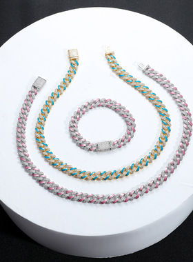 蓝色滴油国潮风蹦迪配饰古巴链