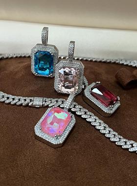 Jennie同款5A锆石红粉蓝宝石项链