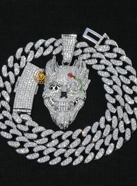 嘻哈美式恶魔玫瑰花骷髅头古巴链