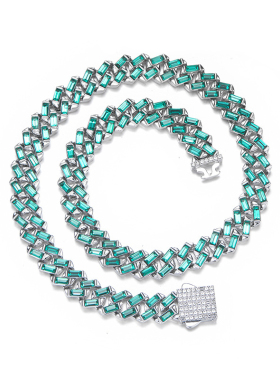 KAKA金属古巴链男女祖母绿钻项链