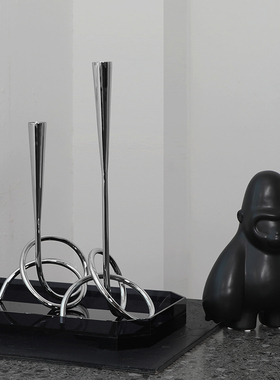 密度家居极简现代银色金属缠绕螺旋蜡烛台摆件样板间客厅餐厅软装