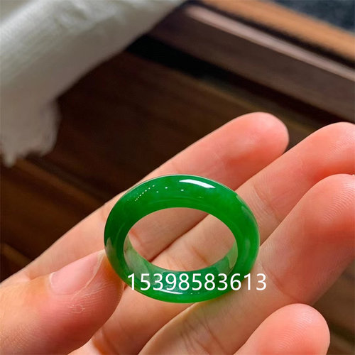 天然缅甸老坑A货翡翠辣绿戒指冰糯种满色深绿玉石指环 男女款戒圈 - 图0