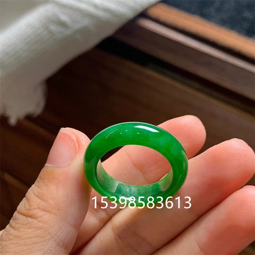 天然缅甸老坑A货翡翠辣绿戒指冰糯种满色深绿玉石指环 男女款戒圈 - 图2