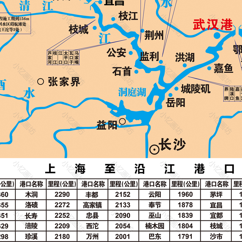 长江航运图沿岸沿港口城市分布图海报高清定制水城长江流域定制图 - 图0